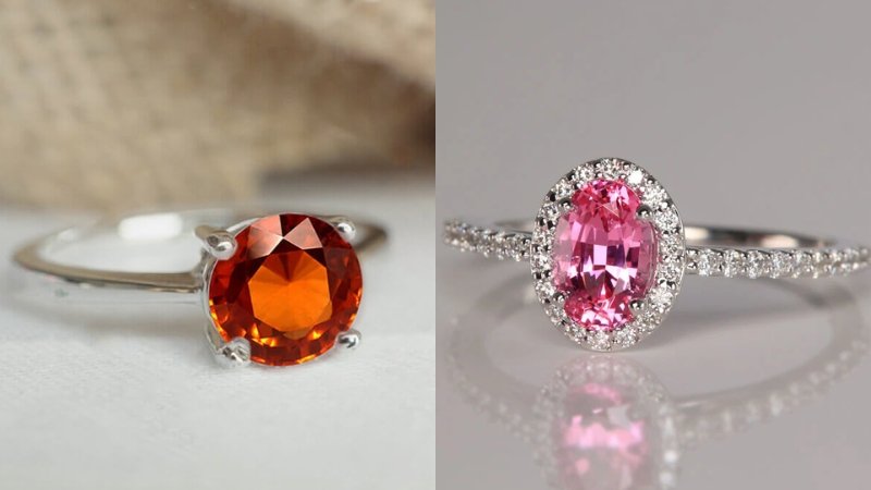 orange and pink spinel engagement rings